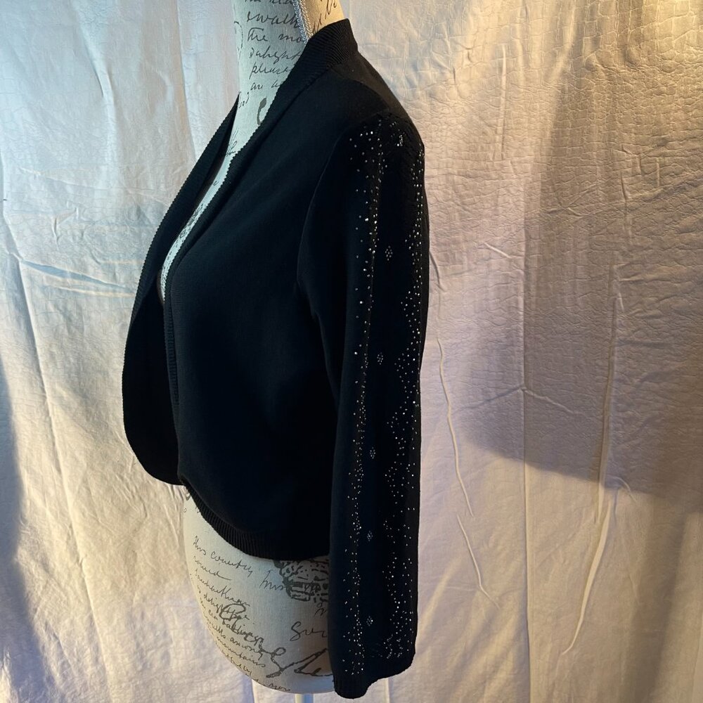 Bolero black sweater with silver embellished sleeves size L